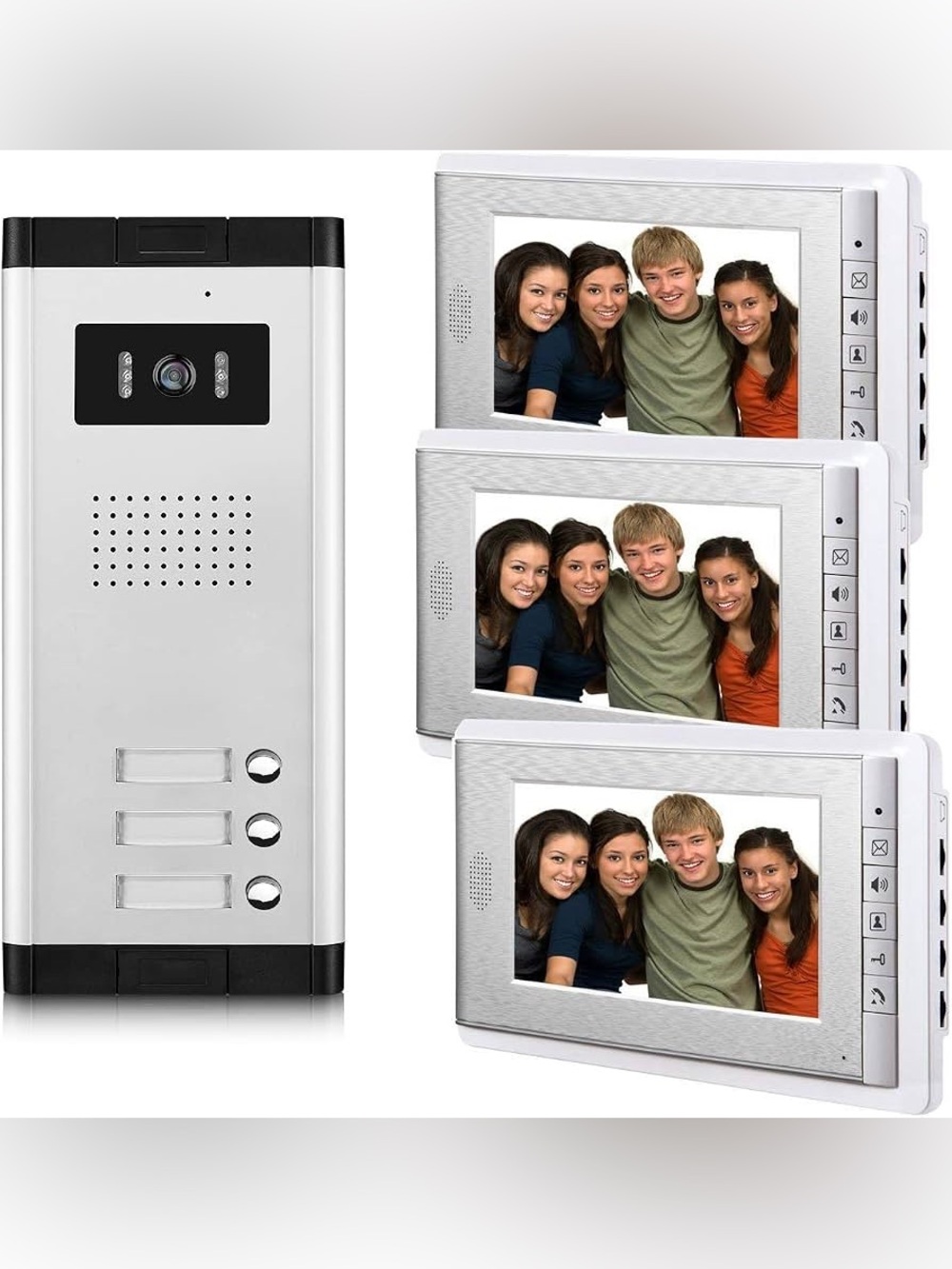 AMOCAM 3 Units Apartment Video Intercom System with Wired 7 Inch Monitor